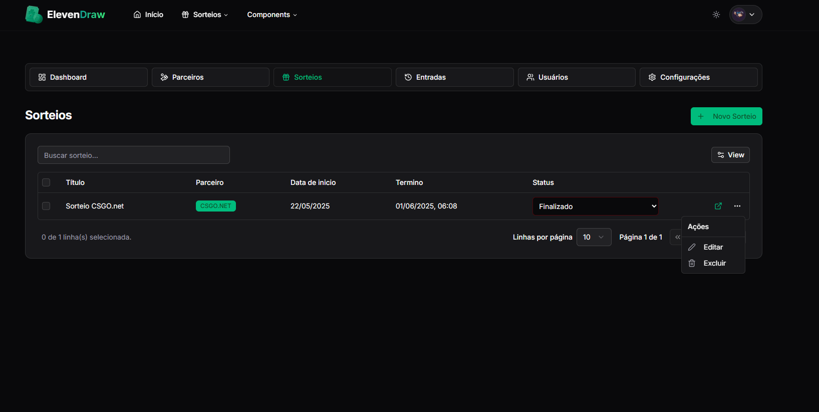 Gestão de Sorteios